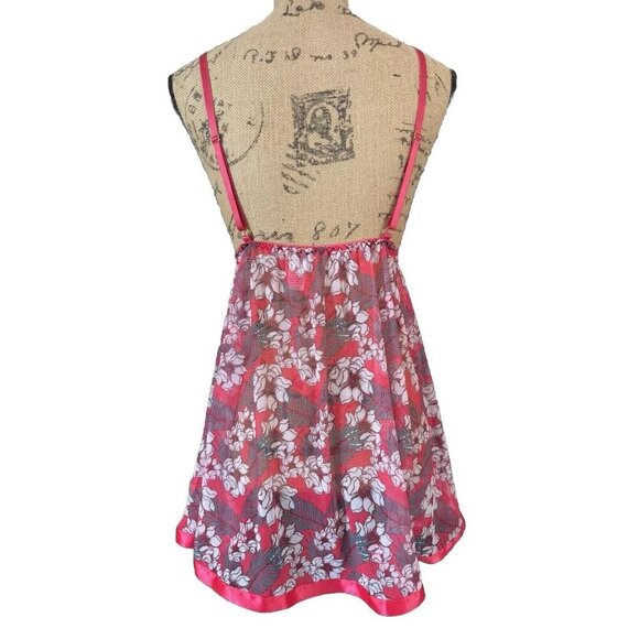 Red Lace Sheer Mesh Floral Slip Dress Chemise Babydoll Dress Gown LARGE Feminine - Picture 2 of 7